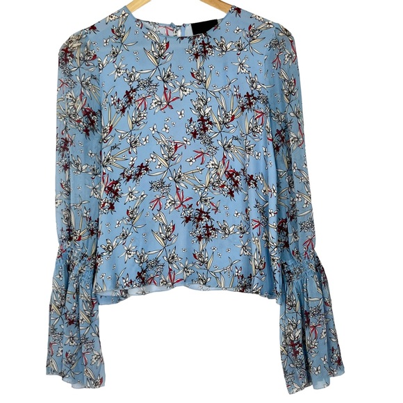 INTERMIX Tops - Intermix Silk Floral Smocked Bell Sleeve Blouse